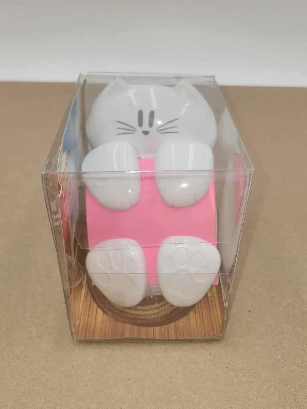 Vintage Weighted Plastic White Kitty Cat Post It Note Holder NEW desk